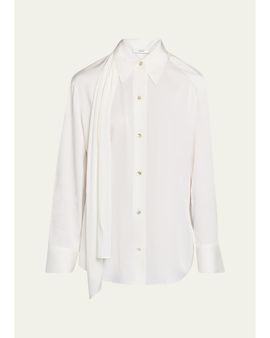 Vince Draped Scarf Silk-Blend Shirt