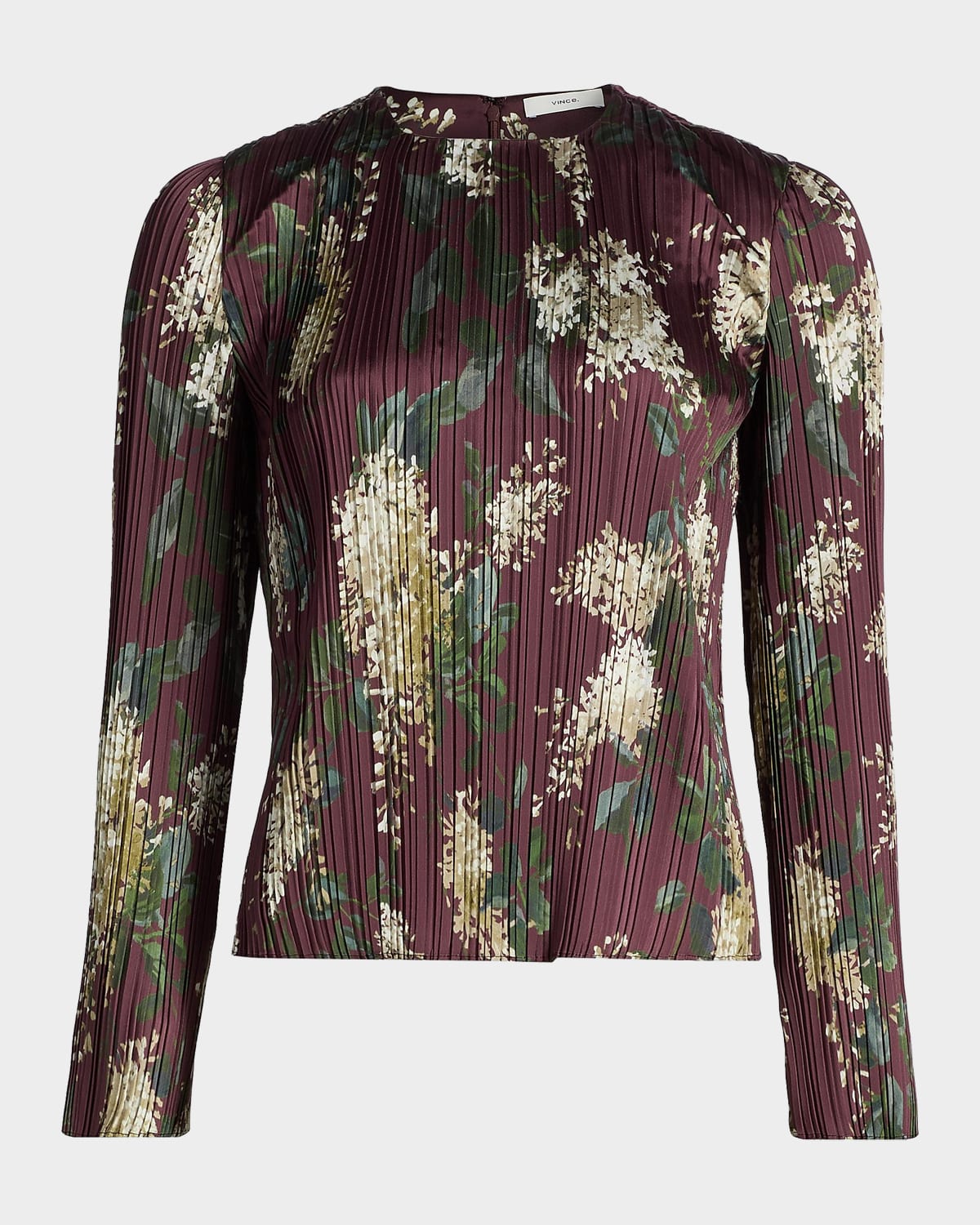 Vince Floral Micro-Pleated Crewneck Top