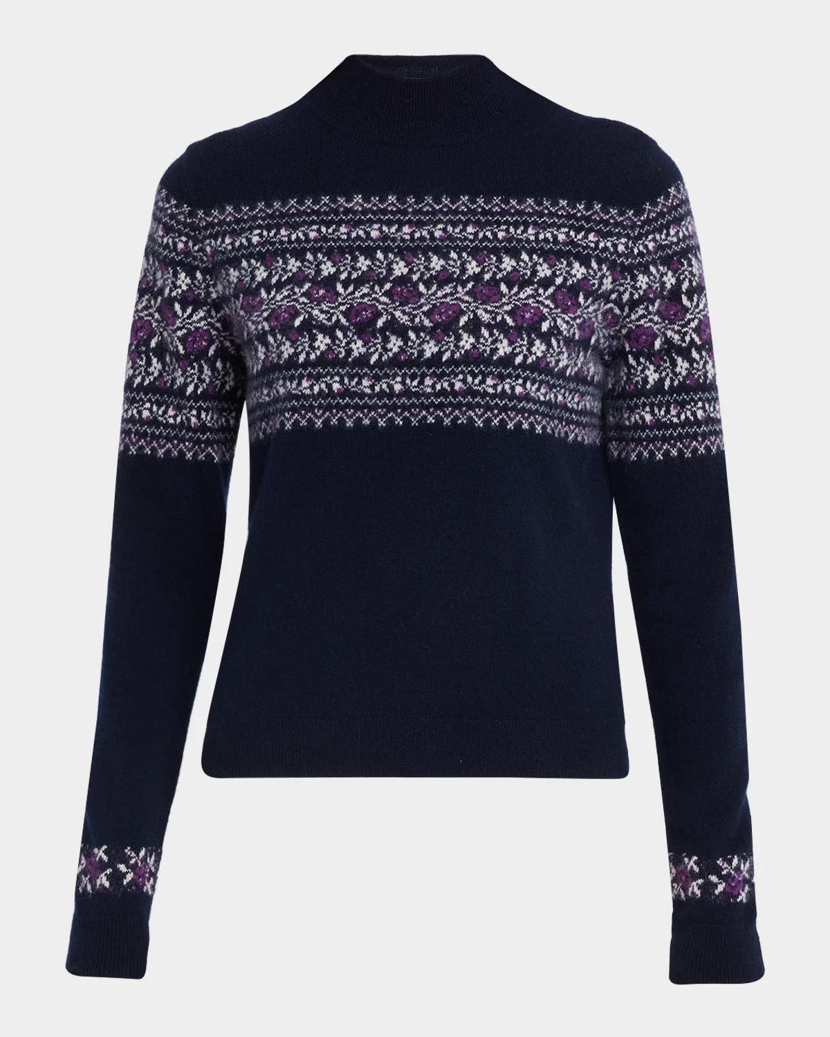 Vince Flower Fair Isle Mock-Neck Sweater