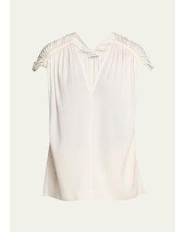 Vince Gathered Cap-Sleeve Silk-Blend Blouse
