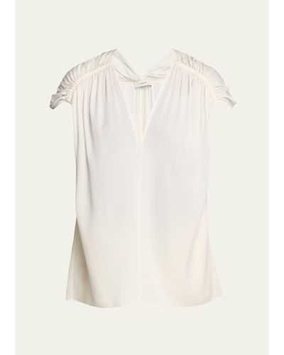 Vince Gathered Cap-Sleeve Silk-Blend Blouse