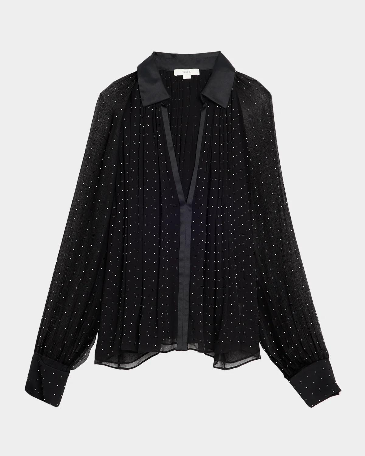 Vince Heat-Set Dot Sheer Gathered Blouse