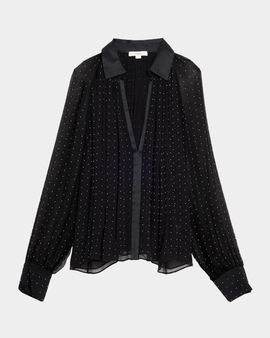 Vince Heat-Set Dot Sheer Gathered Blouse