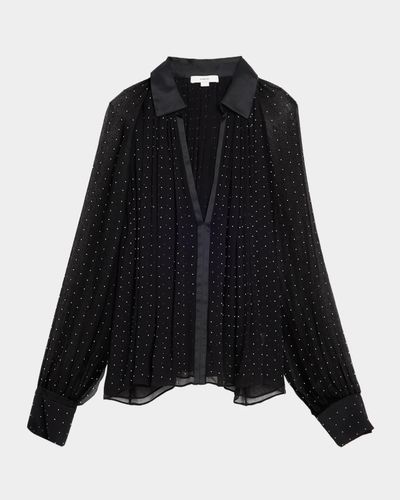 Vince Heat-Set Dot Sheer Gathered Blouse