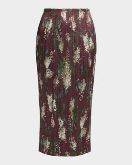 Vince Lilac Print Micro-Pleated Midi Skirt