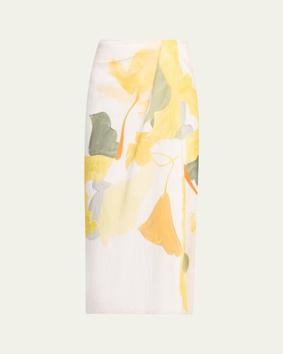 Vince Painted Satin-Viscose Midi Skirt