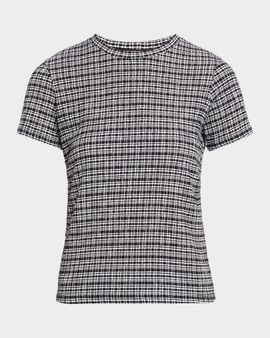 Vince Plaid Knit Short-Sleeve Crewneck Tee