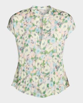 Vince Pleated Painted Garden V-Neck Top