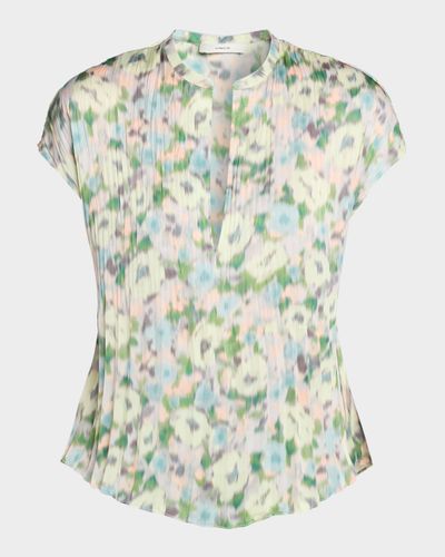 Vince Pleated Painted Garden V-Neck Top