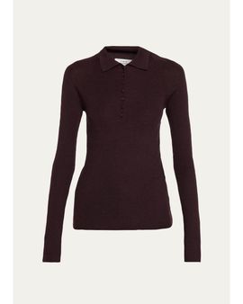 Vince Raglan-Sleeve Wool-Silk Rib Polo Sweater
