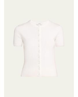 Vince Rib-Knit Cotton Short-Sleeve Cardigan