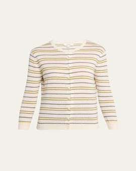 Vince Stripe Three-Quarter Sleeve Cardigan