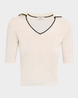 Vince Tipped Elbow-Sleeve Knit Top