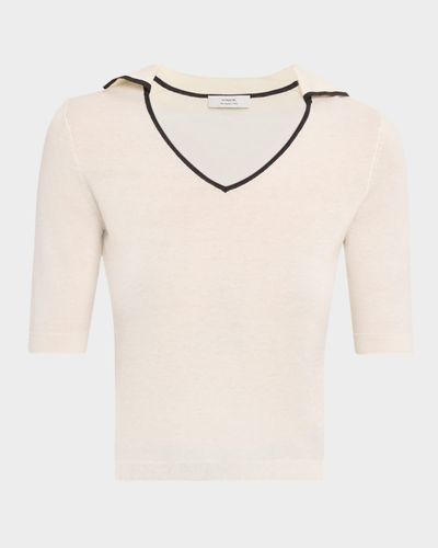 Vince Tipped Elbow-Sleeve Knit Top