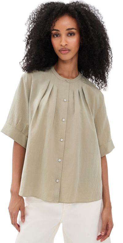 Vince Vince A-Line Gathered Shirt Salted Moss