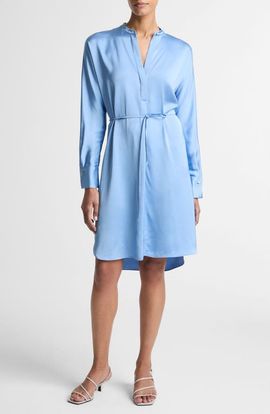 Vince Vince Band Collar Long Sleeve Satin Dress