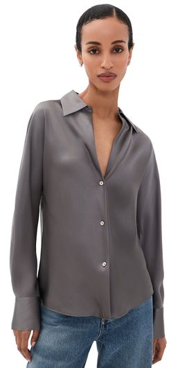 Vince Vince Bias Silk Button Down Shirt Wolf