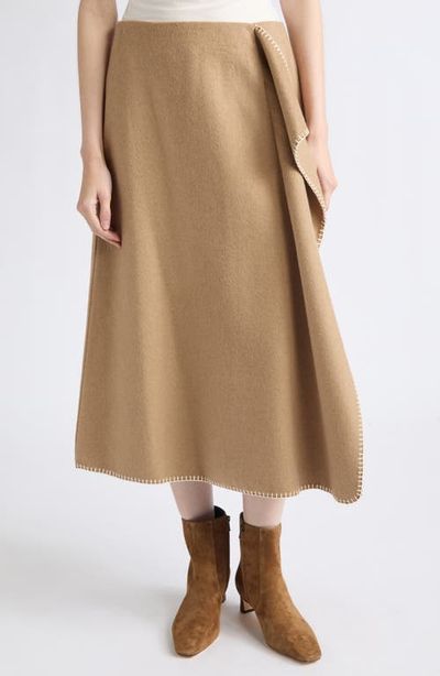 Vince Vince Blanket Stitch Wool Blend Wrap Midi Skirt