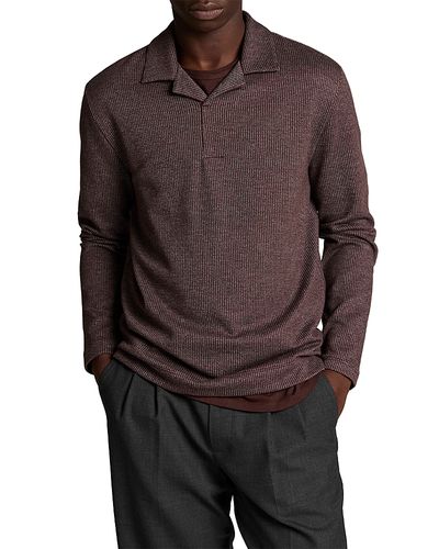 Vince Vince Blurred Birdseye Long Sleeve Polo Shirt