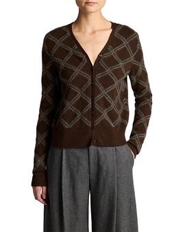 Vince Vince Cashmere Diamond Plaid Long Sleeve Cardigan