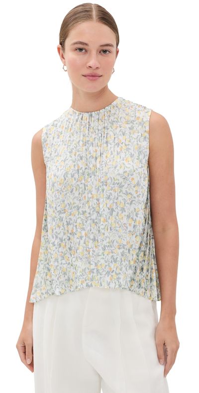 Vince Vince Citrine Bloom Pleated Top Off White/Sun