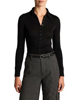 Vince Vince Collared Button Front Long Sleeve Top