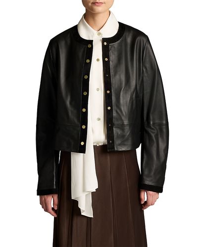 Vince Vince Collarless Crop Leather Jacket