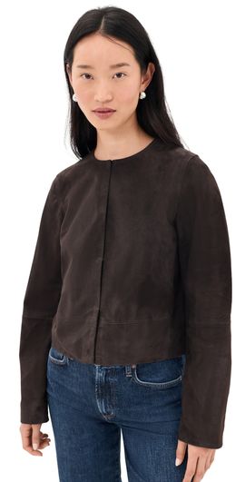 Vince Vince Collarless Cropped Suede Jacket Iron