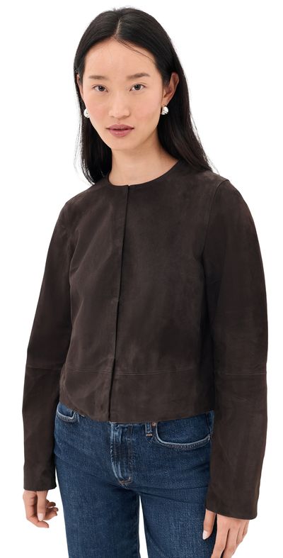 Vince Vince Collarless Cropped Suede Jacket Iron