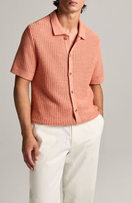 Vince Vince Crochet Cotton Short Sleeve Button-Up Shirt