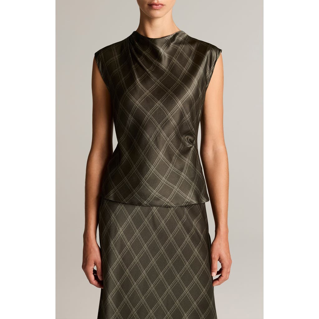 Vince Vince Diamond Plaid Draped Silk Top