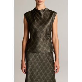 Vince Vince Diamond Plaid Draped Silk Top