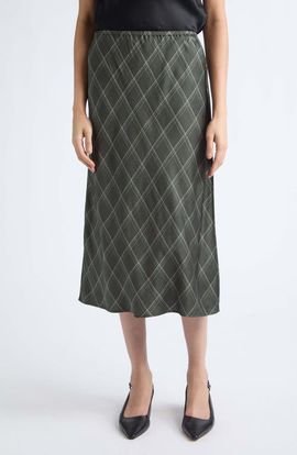 Vince Vince Diamond Plaid Satin Skirt