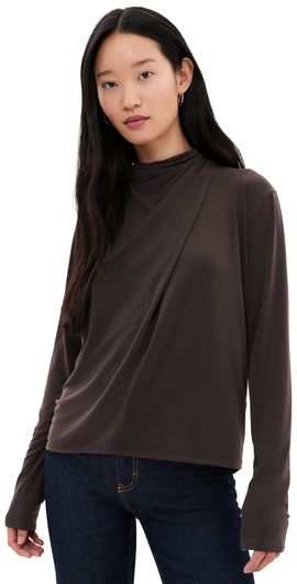 Vince Vince Draped Cowl Blouse Smoked Truffle