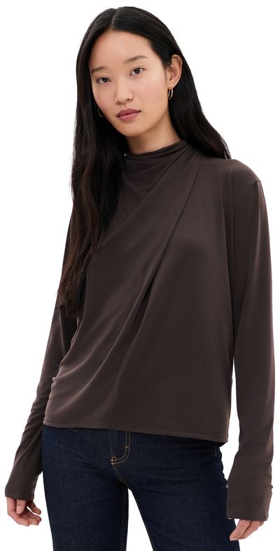 Vince Vince Draped Cowl Blouse Smoked Truffle