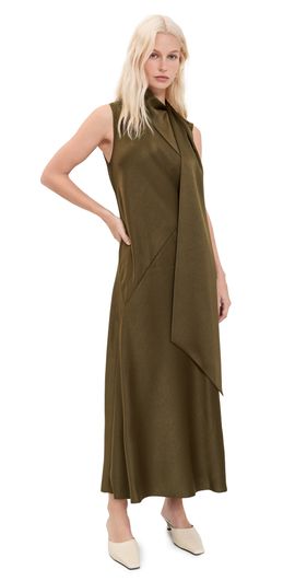 Vince Vince Draped Scarf Tie Sleeveless Dress Cypress