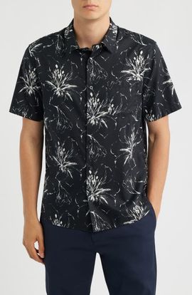 Vince Vince Dry Brush Floral Short Sleeve Button-Up Shirt
