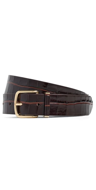 Vince Vince Ellie Leather Croc Belt Black Rose