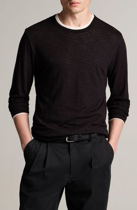 Vince Vince Fine Slub Layered Look Long Sleeve Pima Cotton T-Shirt