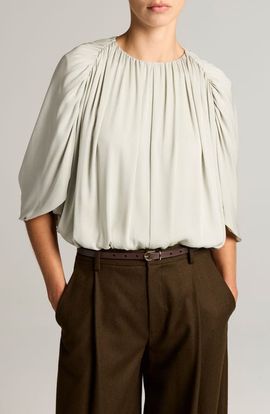 Vince Vince Gathered Silk Cape Bubble Top