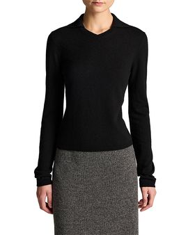 Vince Vince High V Neck Polo Long Sleeve Top