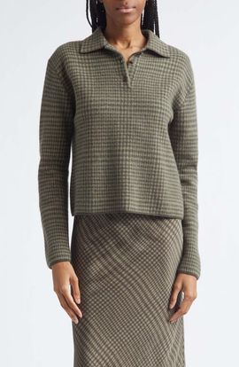 Vince Vince Long Sleeve Check Polo Sweater
