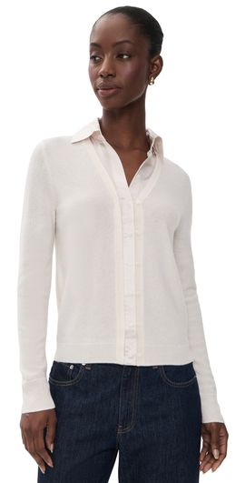 Vince Vince Mixed Media Cashmere Cardigan Off White