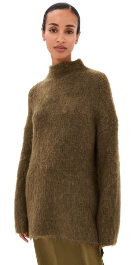 Vince Vince Oversized Brushed Mock Neck Sweater Moss Ochre