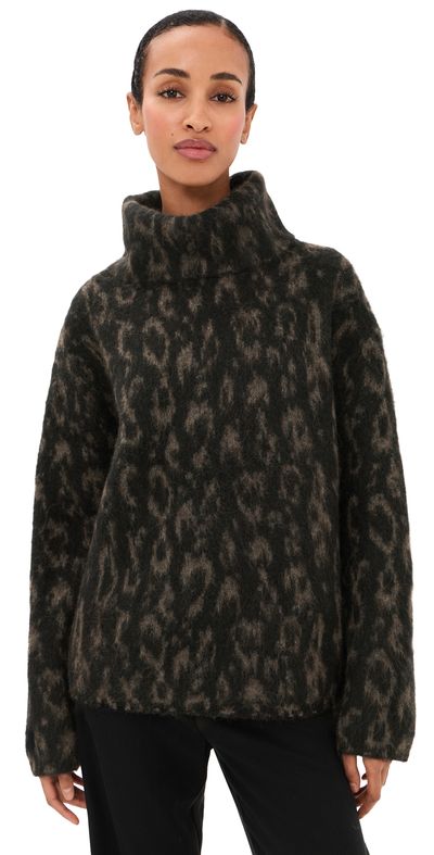 Vince Vince Oversized Turtleneck Jacquard Sweater H Grey Combo