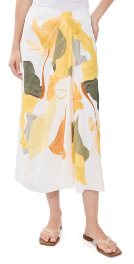 Vince Vince Painted Abstract Floral Draped Skirt Off White/Sun