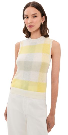 Vince Vince Plaid Crew Neck Shell Tank Dandelion Combo