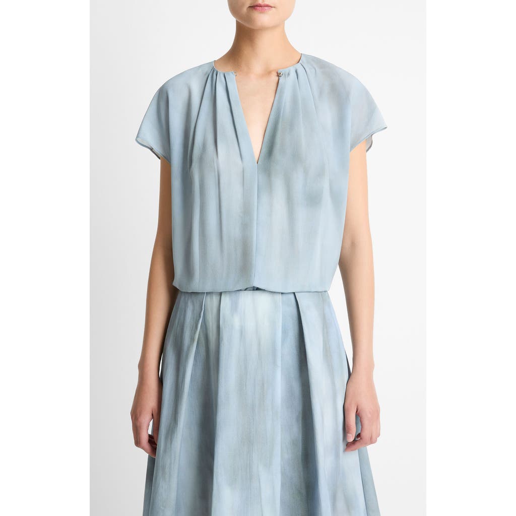 Vince Vince Pleated Gathered Cap Sleeve Silk Top