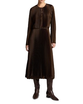Vince Vince Pleated Long Sleeve Contrast Hem Dress