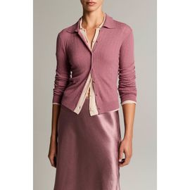 Vince Vince Pointelle Knit Wool Collared Cardigan